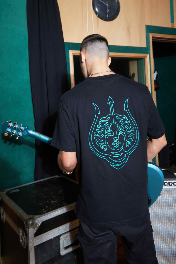 Embroided Shirt with Backpiece - Black/Teal